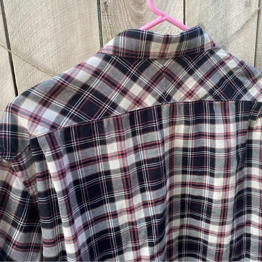Jachs Men's Flannel Shirt Button Down Plaid Gray Burgundy White Size large